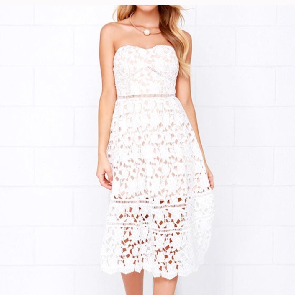 Lulus PINNACLE OF PRESTIGE IVORY LACE MIDI DRESS